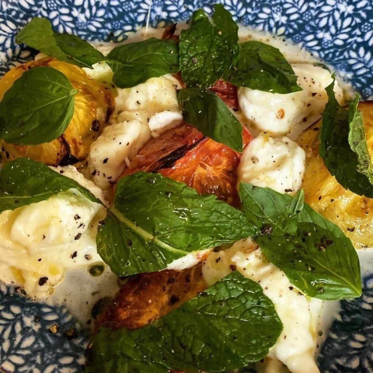 deliciosa entrada con Mozarella, tomates y albahaca