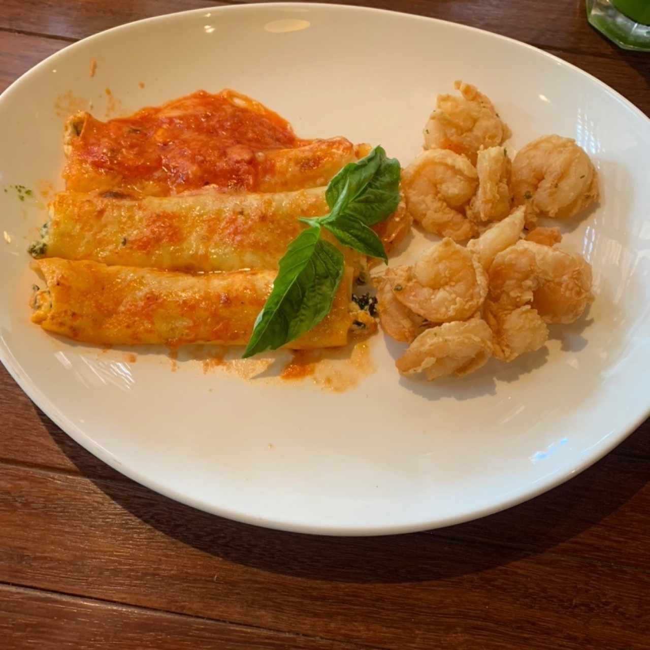 Pasta espinacas y camarones 
