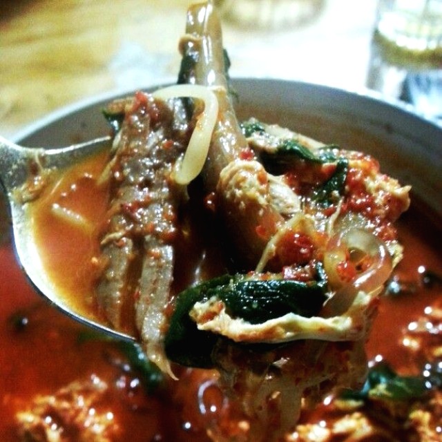 Sopa picante de sobrebarriga.