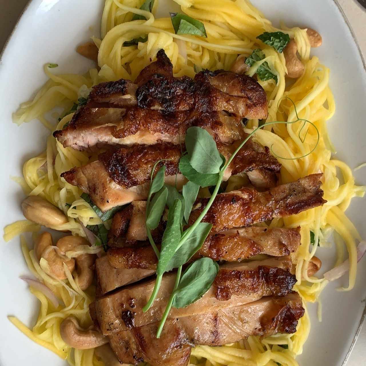 pollo con ensalada de mango