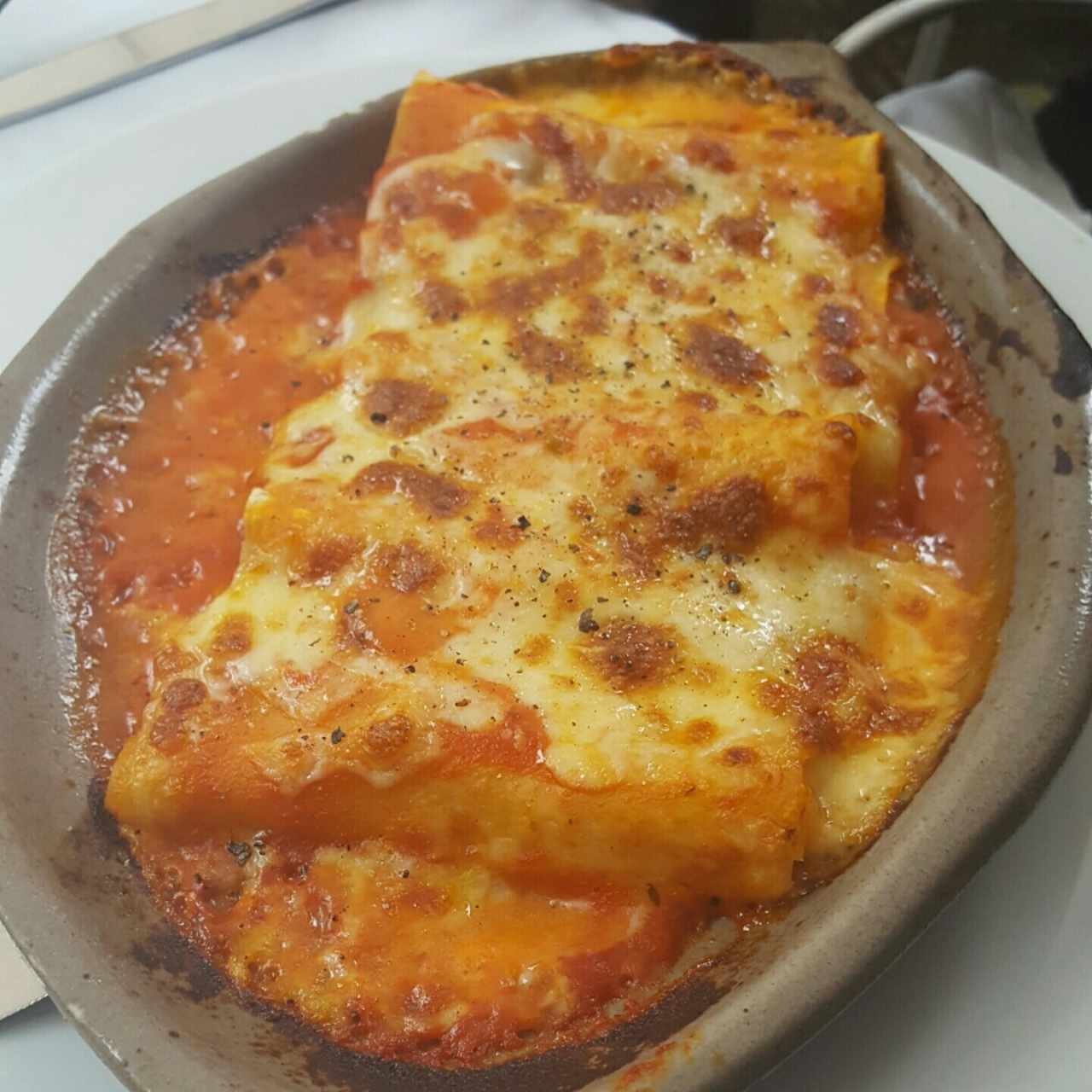Canelones de pollo en salsa pomodoro gratinado 