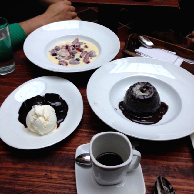 Death by chocolate, sticky toffee pudding,  iced berries