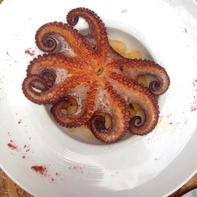 Pulpo salteado con chorizo español