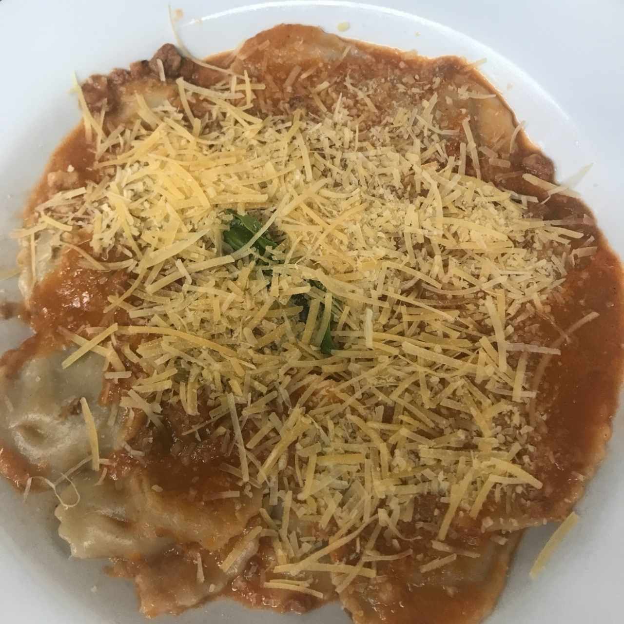 Raviolis de carne con salsa bologñesa