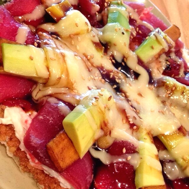 Sushi pizza con platano y quedo tentacion