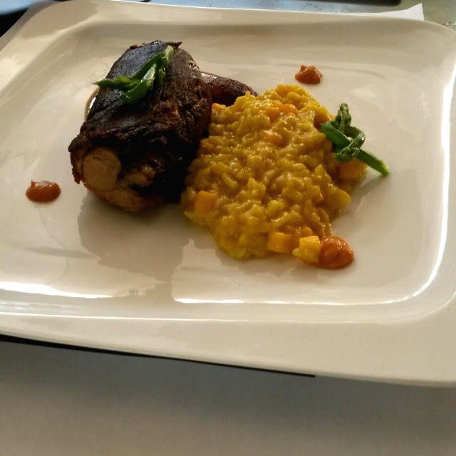 Cochinillo y risotto de auyama