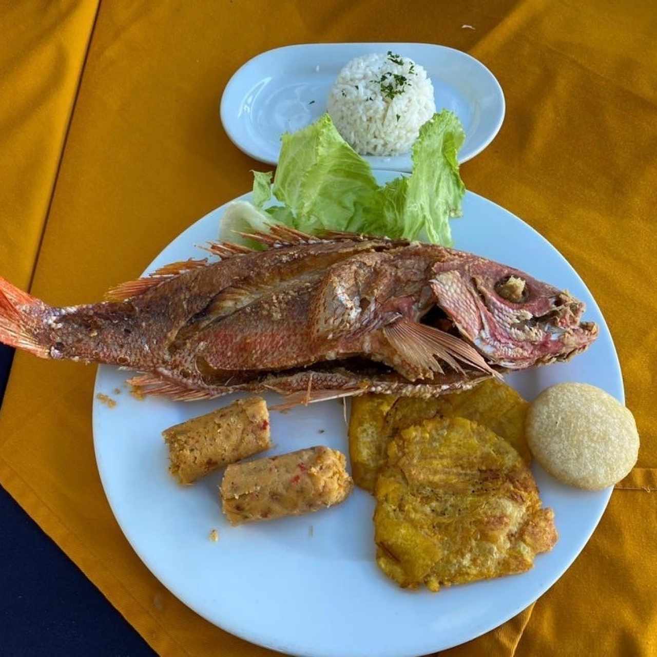Parguito Frito con Tostones con Arroz
