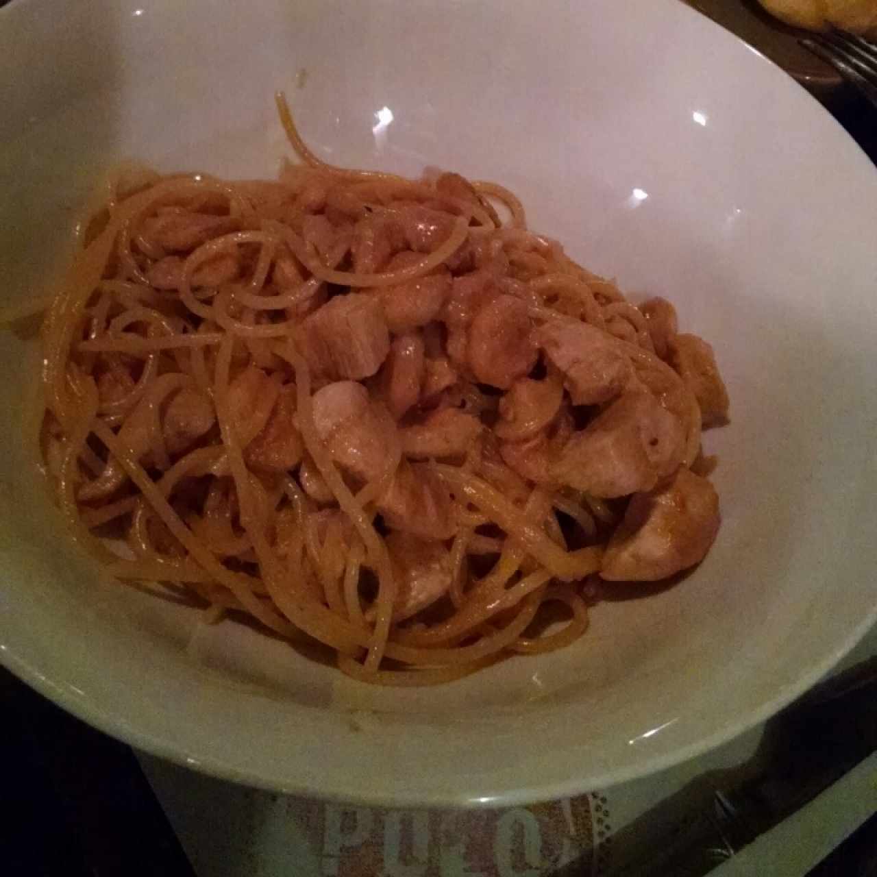 pastas con pollo y camarones 