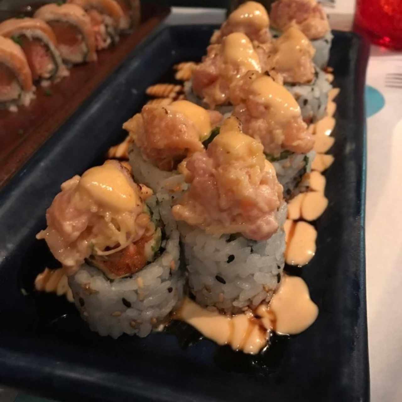 flame tuna salmon roll