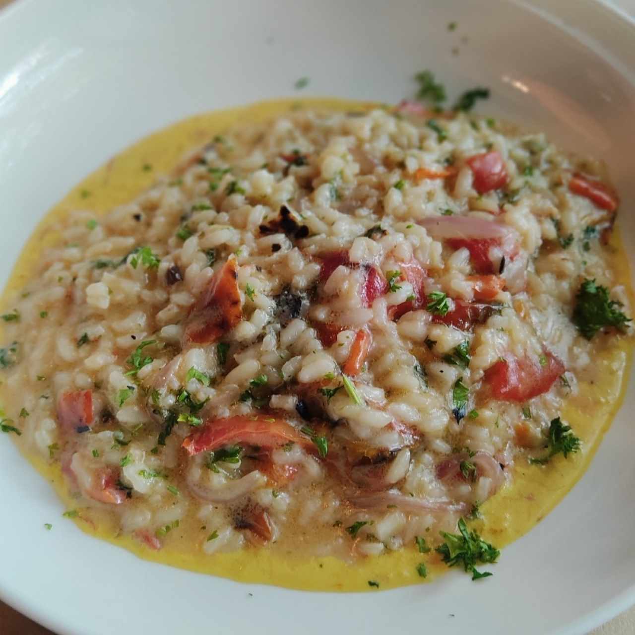 Risotto de pimientos asados y espárragos 