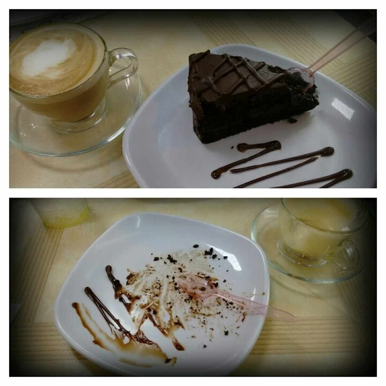 Torta de chocolate, antes y despues