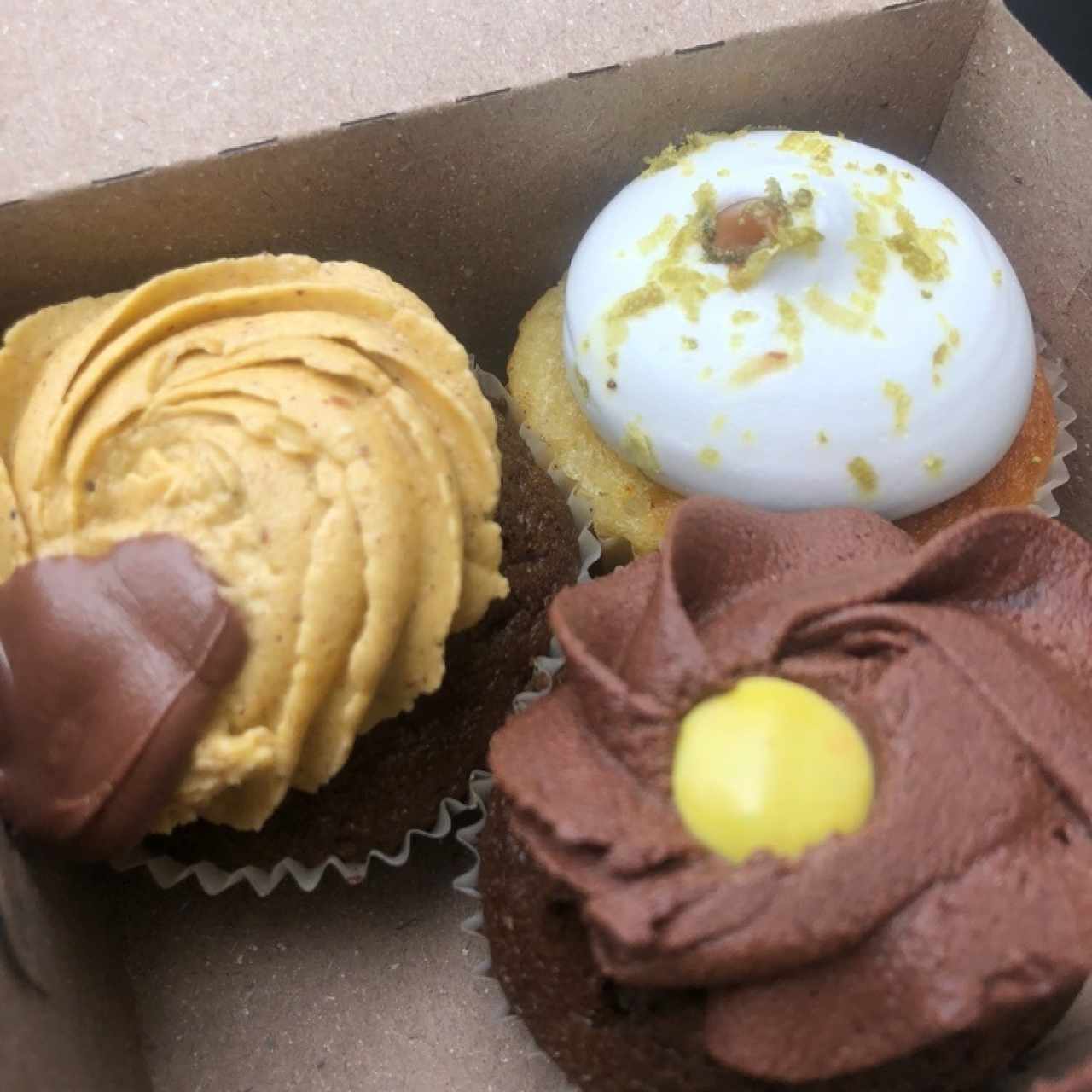 Cupcakes de choco-canela, limón relleno de arequipe y chocolate con dandy