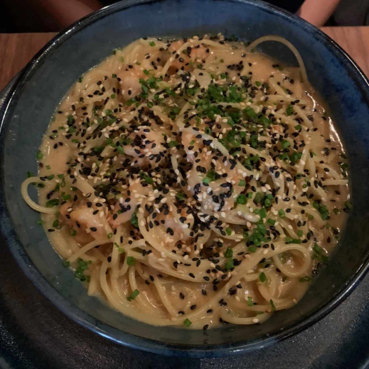 Pasta y camarones