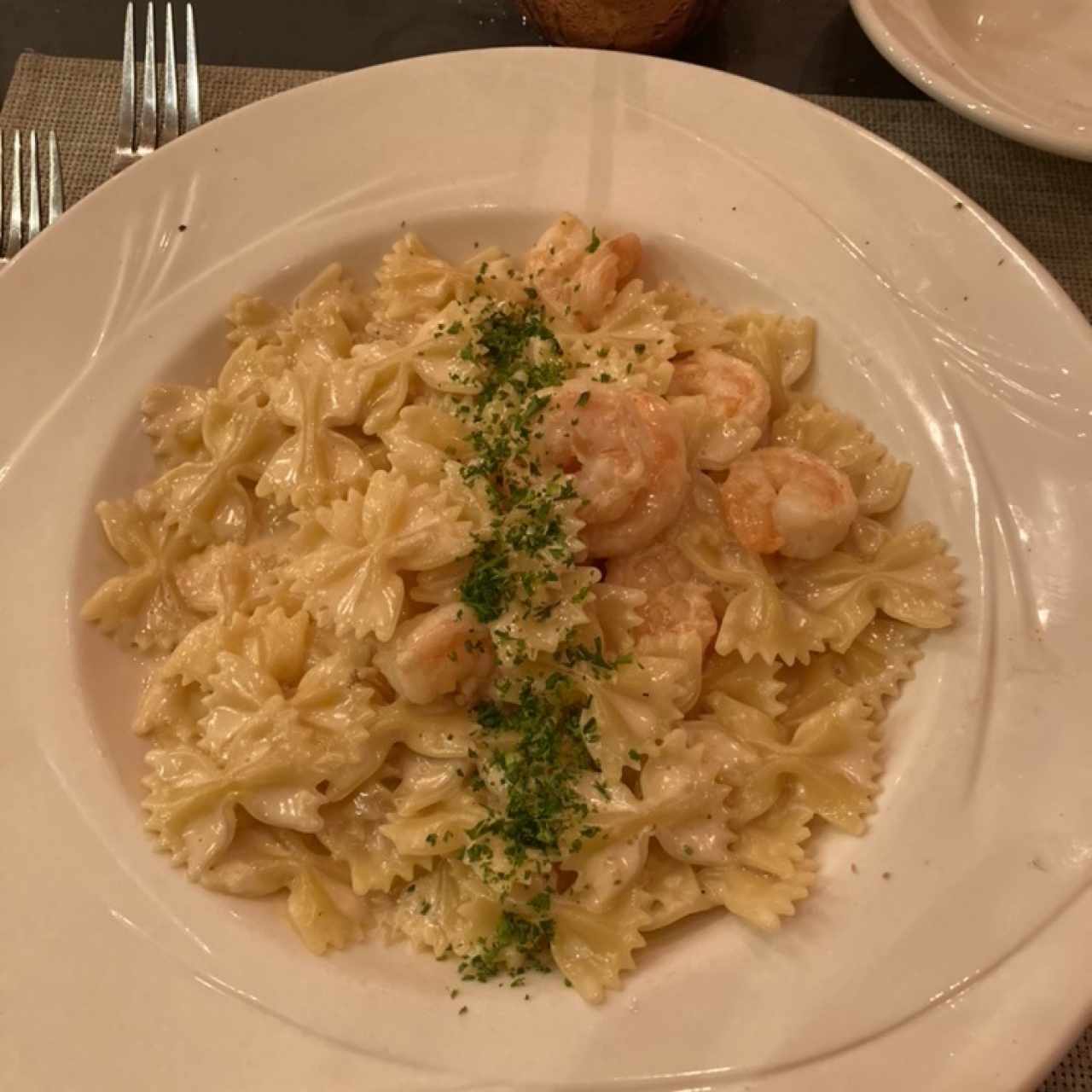 Pasta con Camarones a la Crema