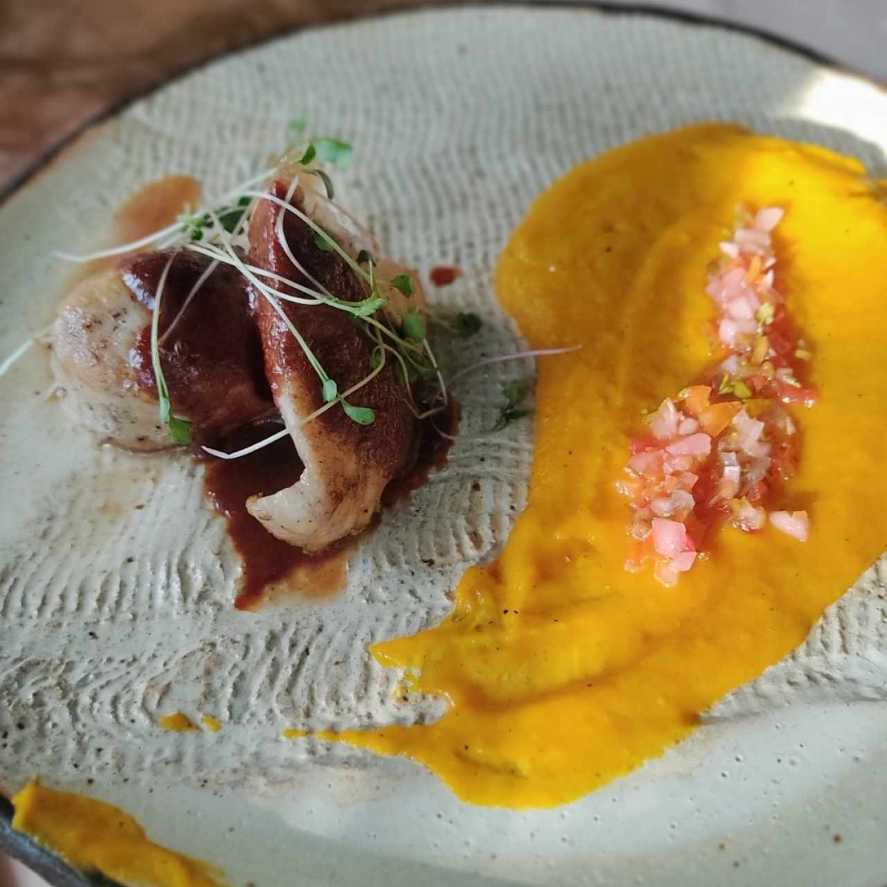 Pollo con puré de calabaza