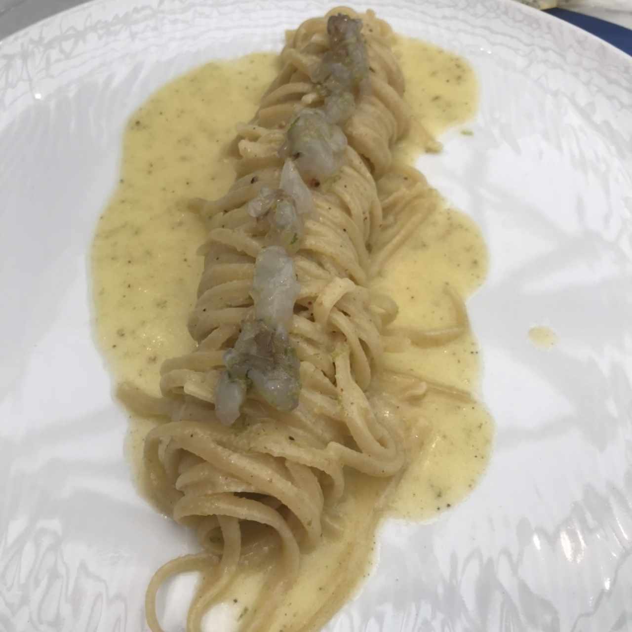 Pasta con espuma de langostinos 