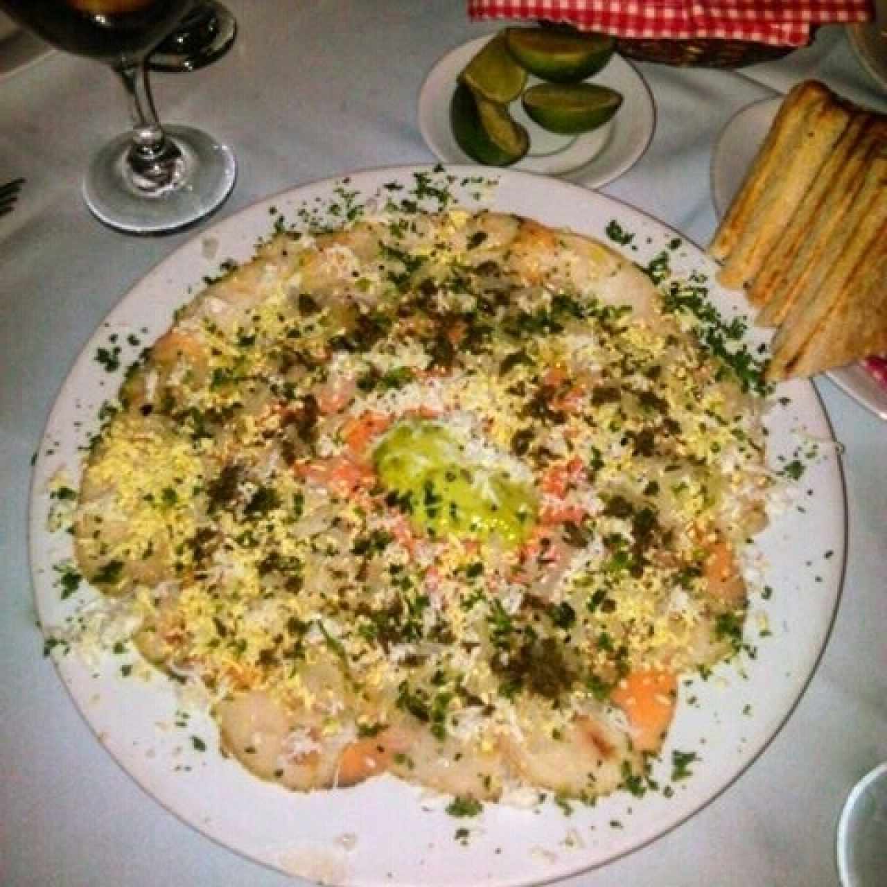 Carpaccio de Mero y Salmón.