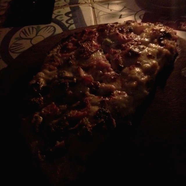 Pizza de crema de hongos y jamón!