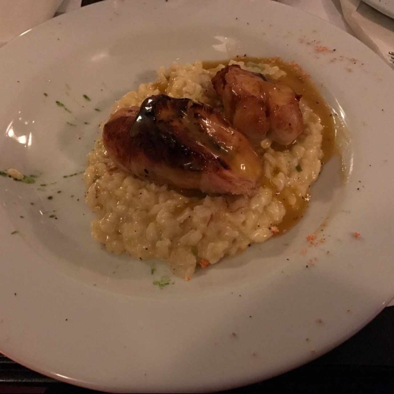 pollo relleno con platano y risotto cremoso