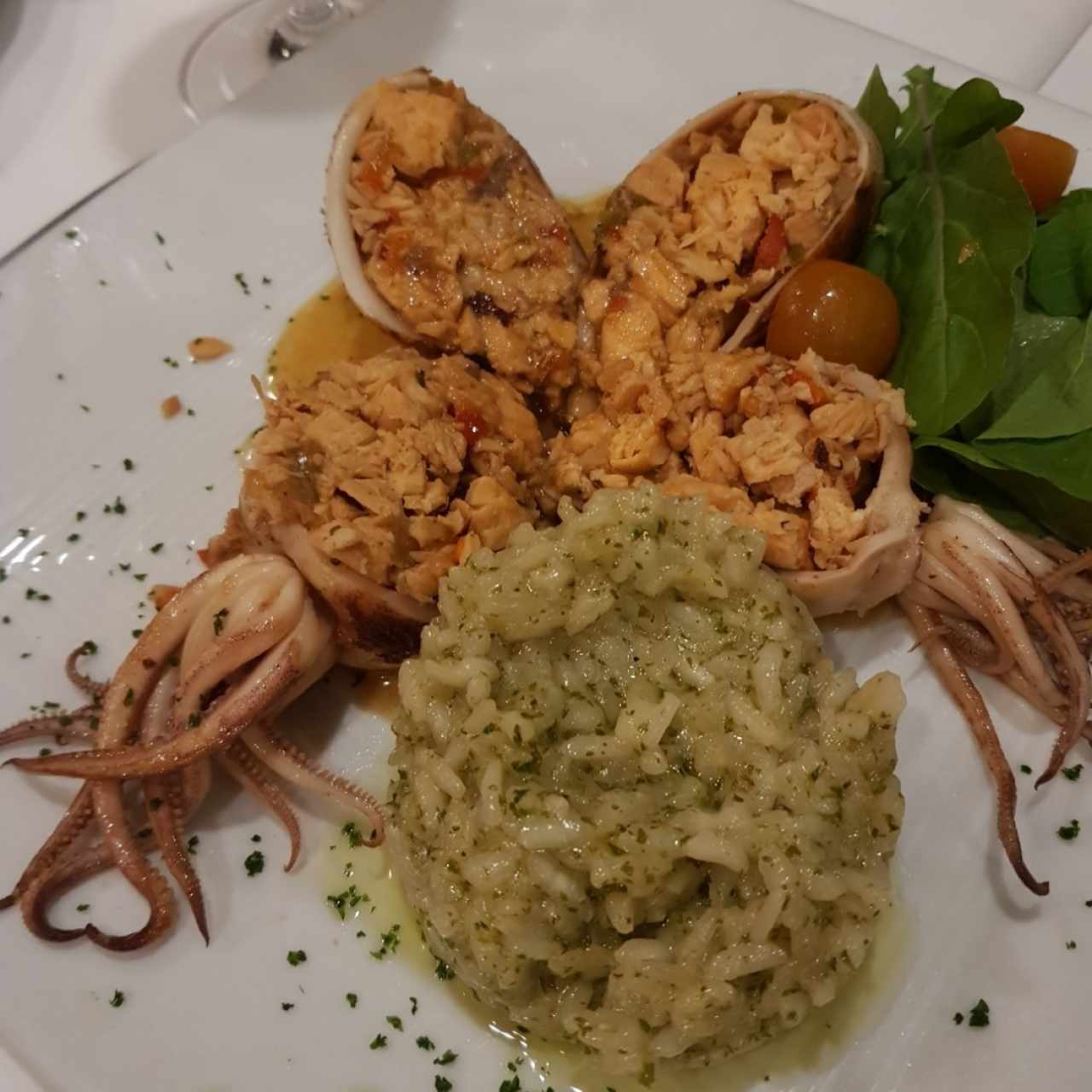 Calamares relleno co risotto 