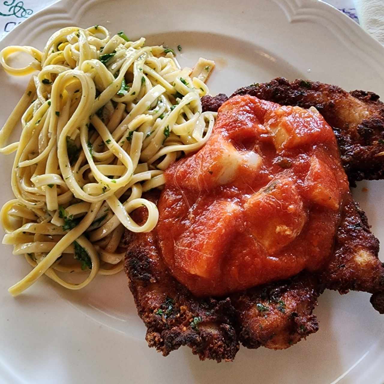 Parmesana + pasta al aglio e olio 