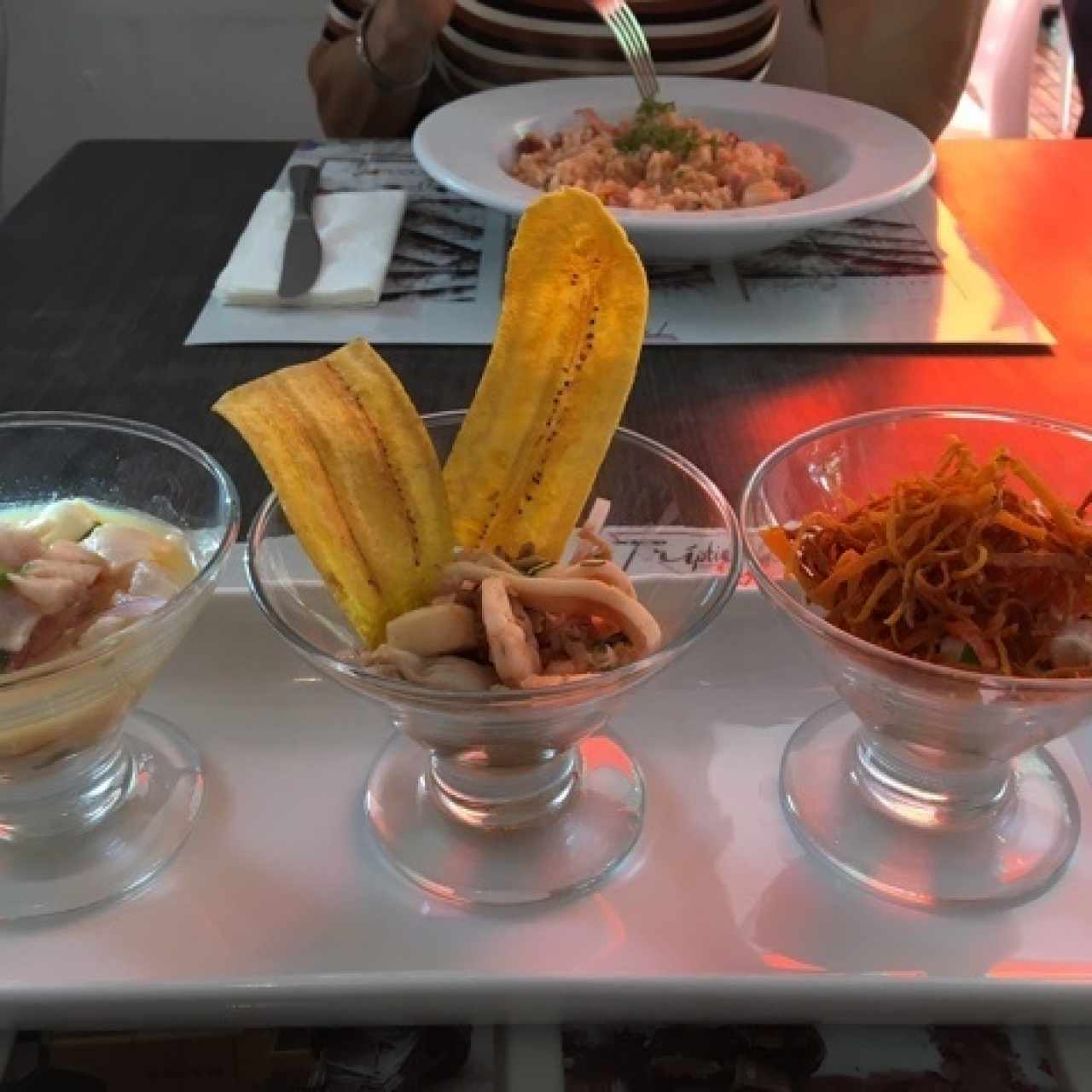 trio de ceviche y risotto frutos del mar