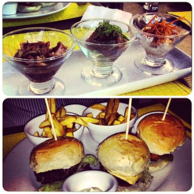 Triptico de ceviches y hamburguesas