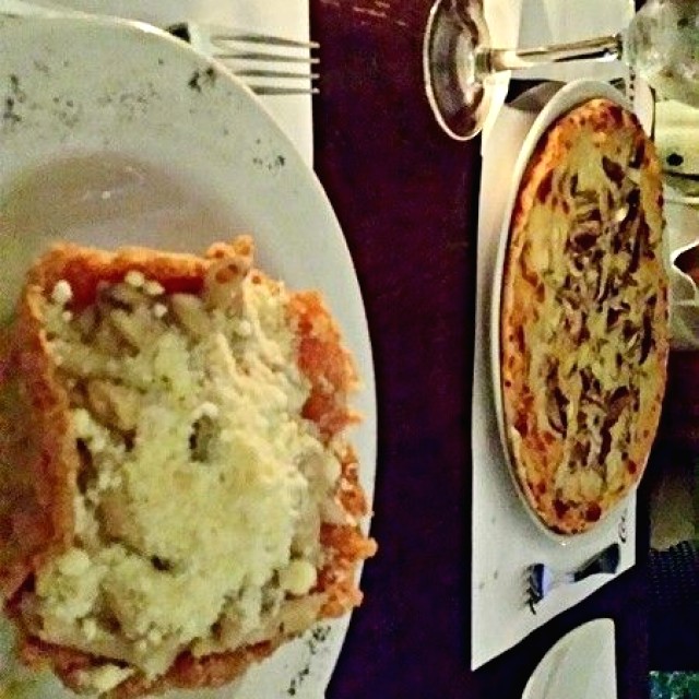 Cesta funghi (pasta)  y pizza  con champiñones 