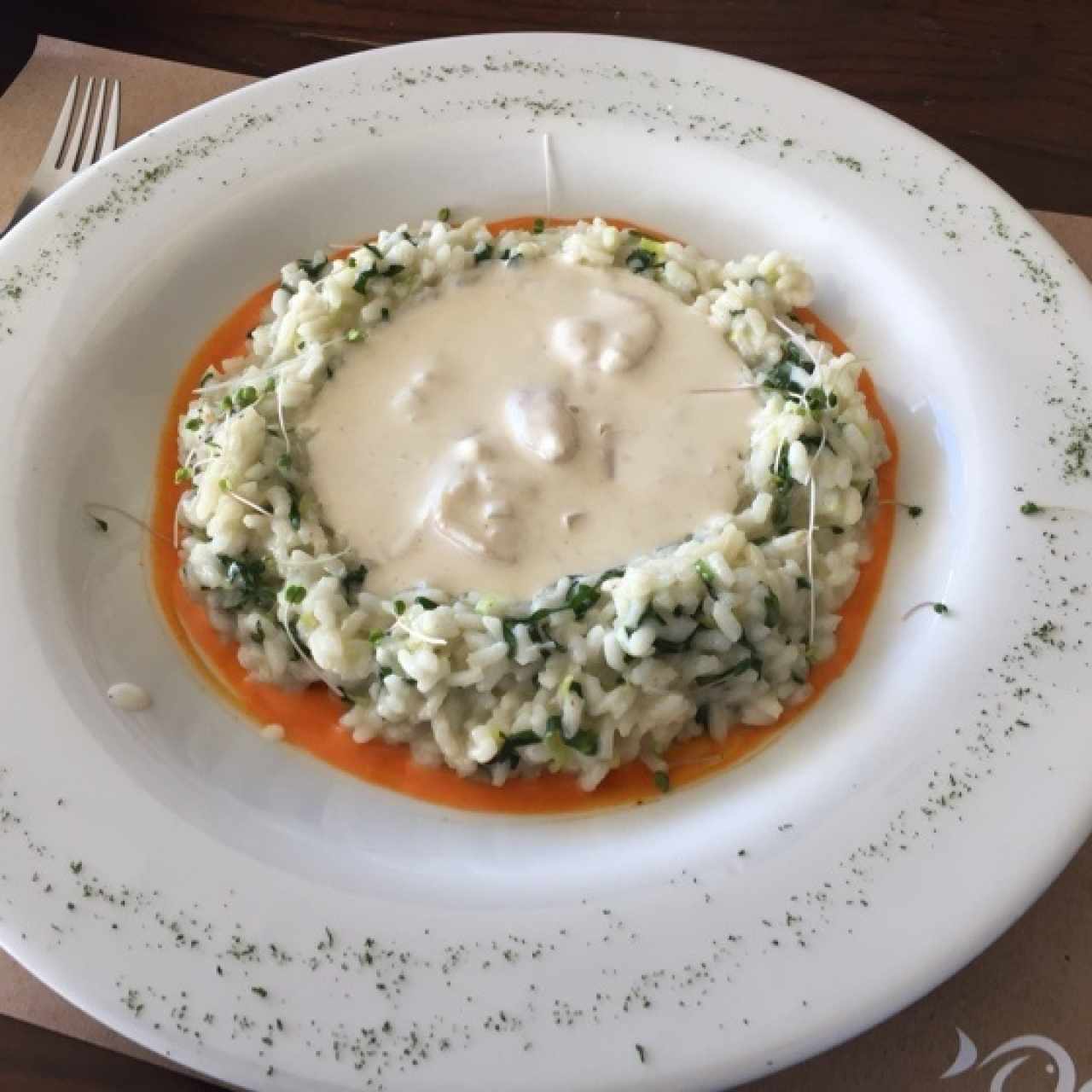 Rissoto de camarones al champagne. Excelente !!!