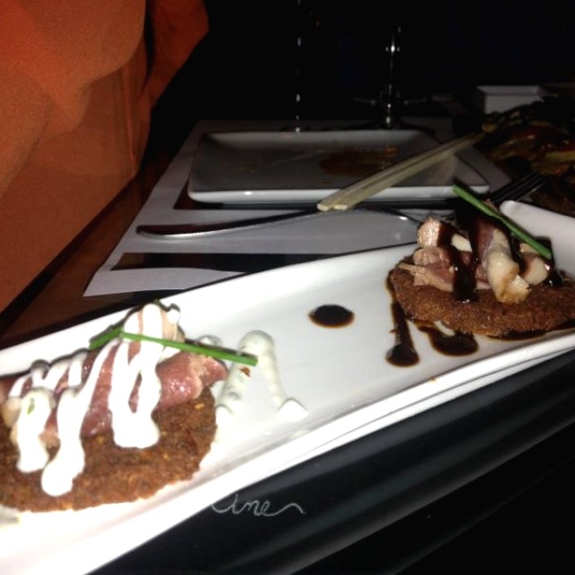 Falafel con Carpaccio de pato