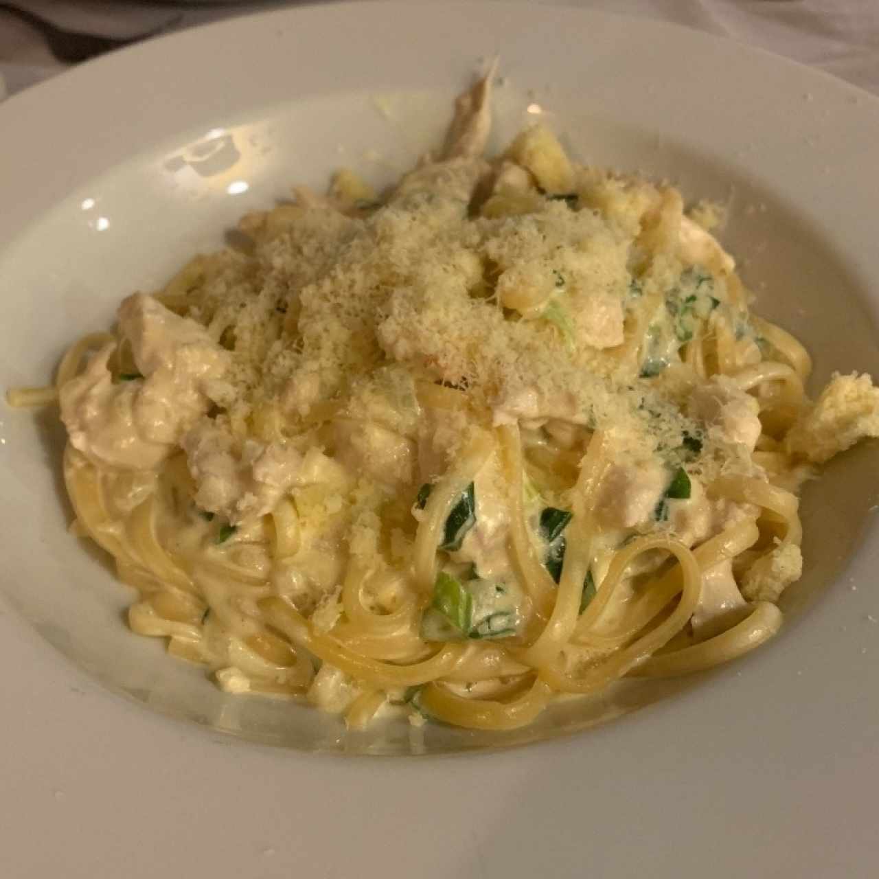 Pasta con crema de ajo porro