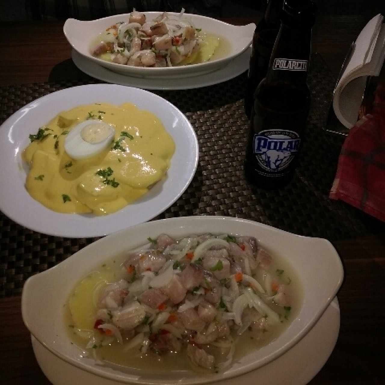 Papas a la Huancaina, Ceviche.