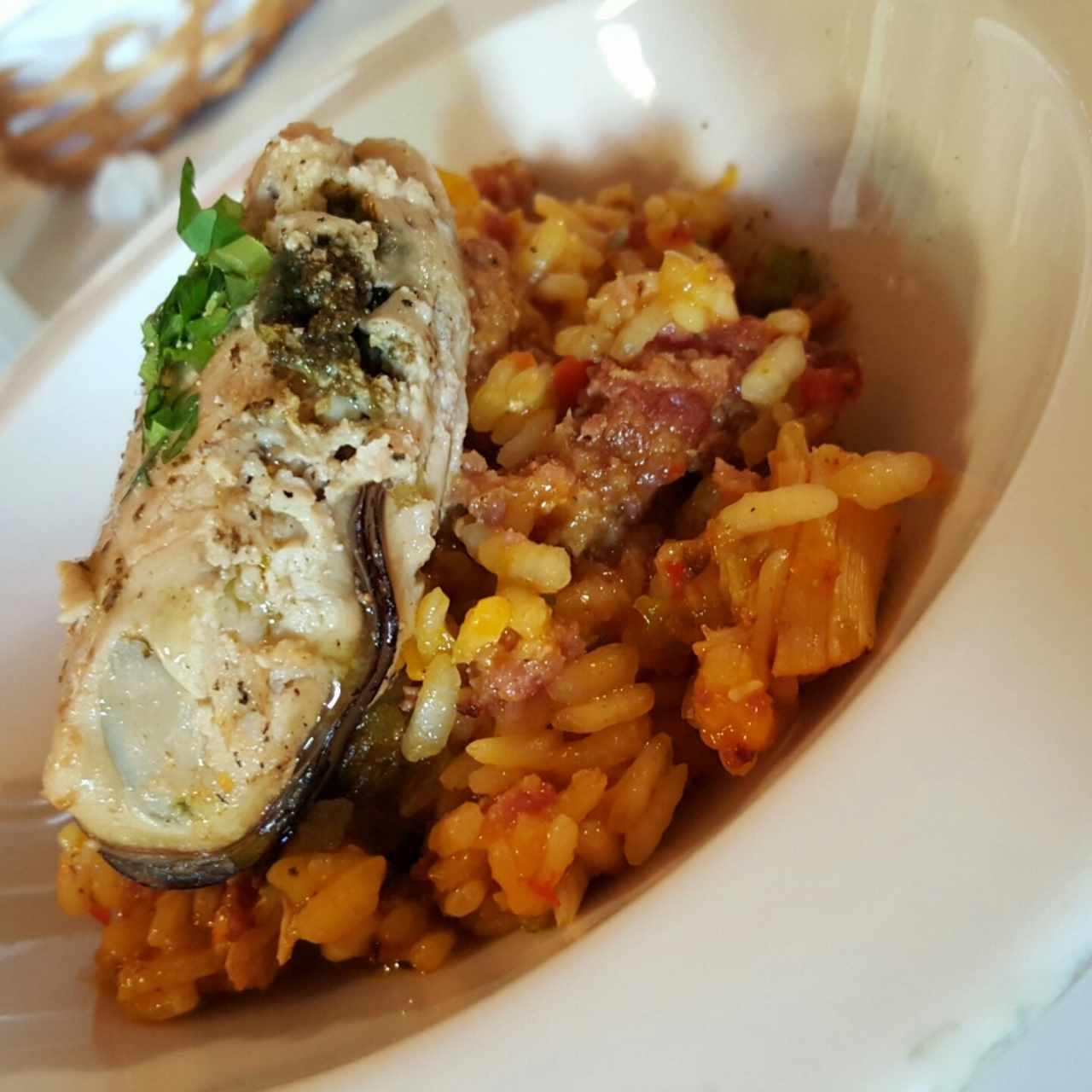 risotto de chorizo carupanero y mejillones