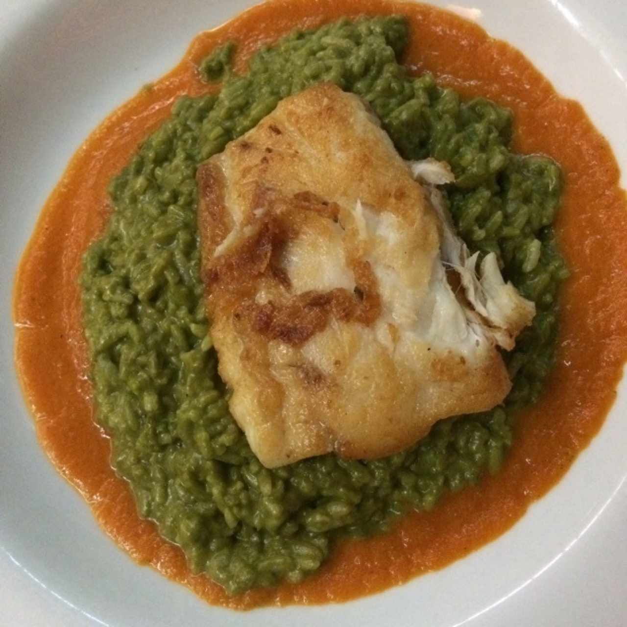 Pesca del día con arroz cremoso de acelgas