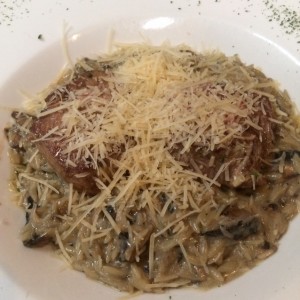 Orzo Funghi con medallones de solomito