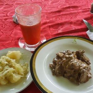 filete stroganoff con yuca al moho