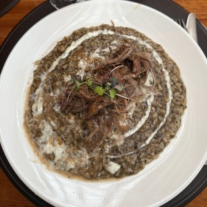 Rissoto con trufa negra,Queso Asiago y Estofado de Res al Vino Merlot