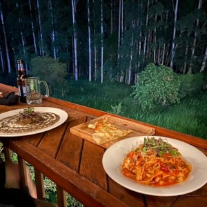 Risotto de Trufa negra y pasta con chorizo de la casa