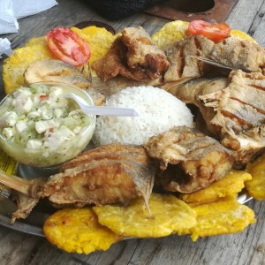pescado frito y ceviche de corvina
