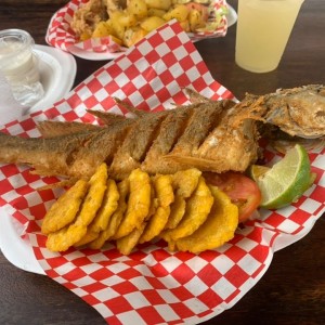 Corvina frita con patacones