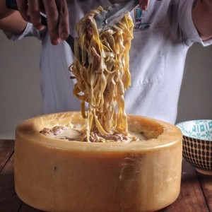 Fettuccini Carbonara en proceso