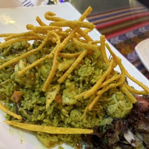 Arroz con Cilantro y mariscos