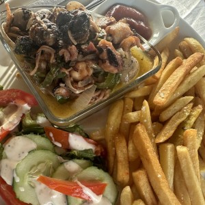 Mixto de mariscos con papas