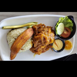 Filete en escabeche con Arroz de camaroncitos secos