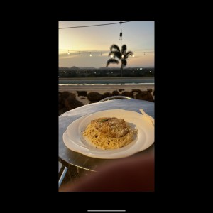 Spaghetti de Pollo en salsa Blanca
