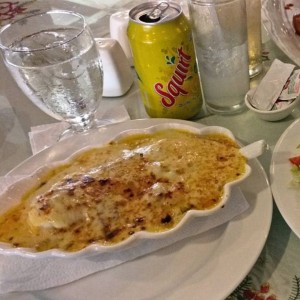 Langostinos al termidor en salsa blanca