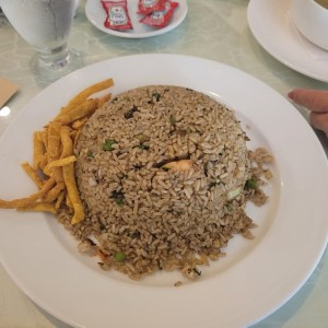 Arroz imperial con camarones.