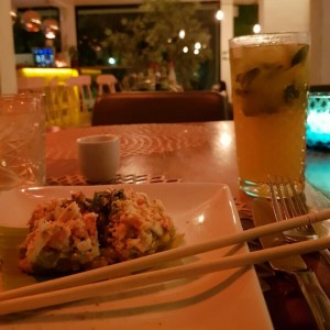 Loco Crab Toston- Tostones con aguacate, crab picatta y togarashi