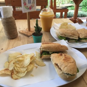 smoothie de mango y sandwich