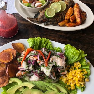 Ceviche peruano y Tilapia frita
